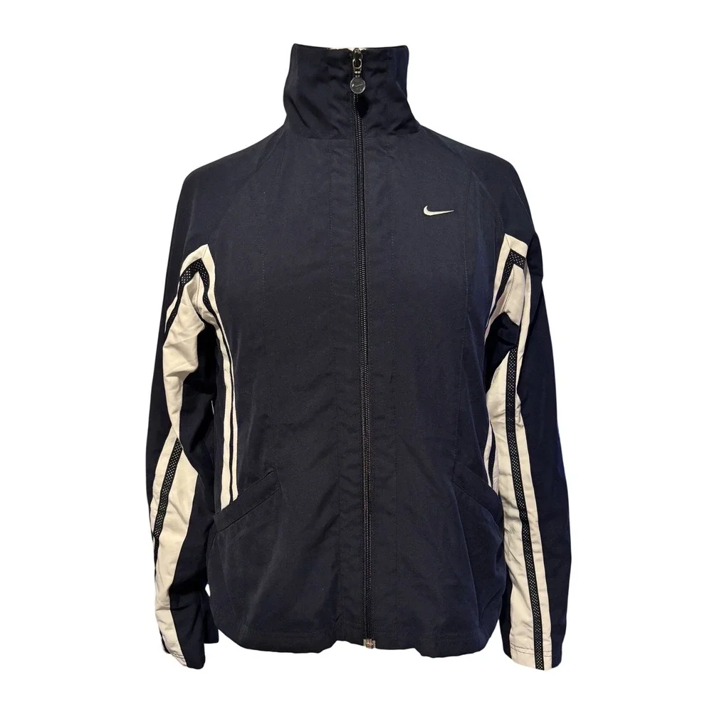 Nike Womens Track Jacket Navy Blue White Stripe Full Zip Athletic Size S 4-6‎